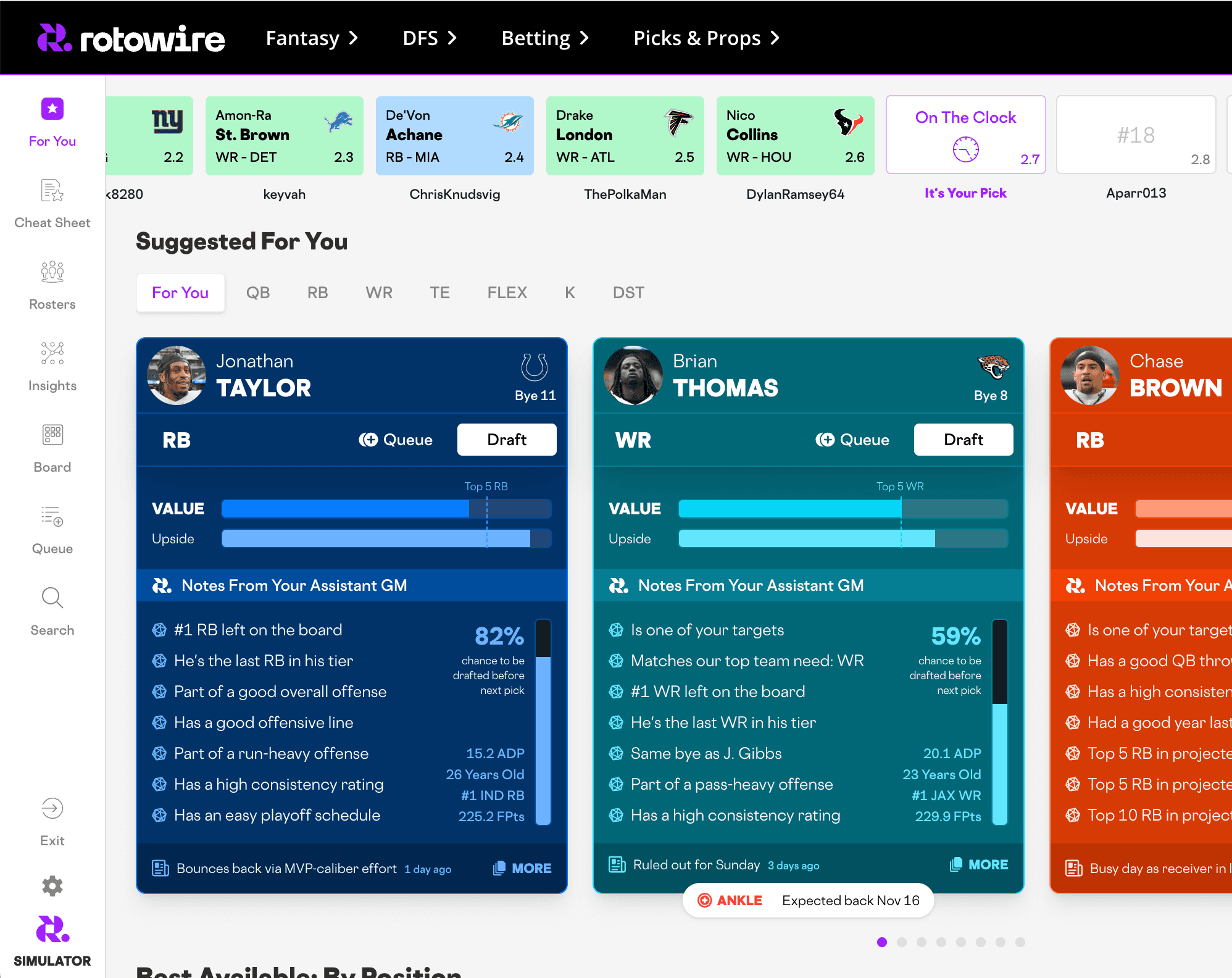 Screenshot of Mock Draft Simulator